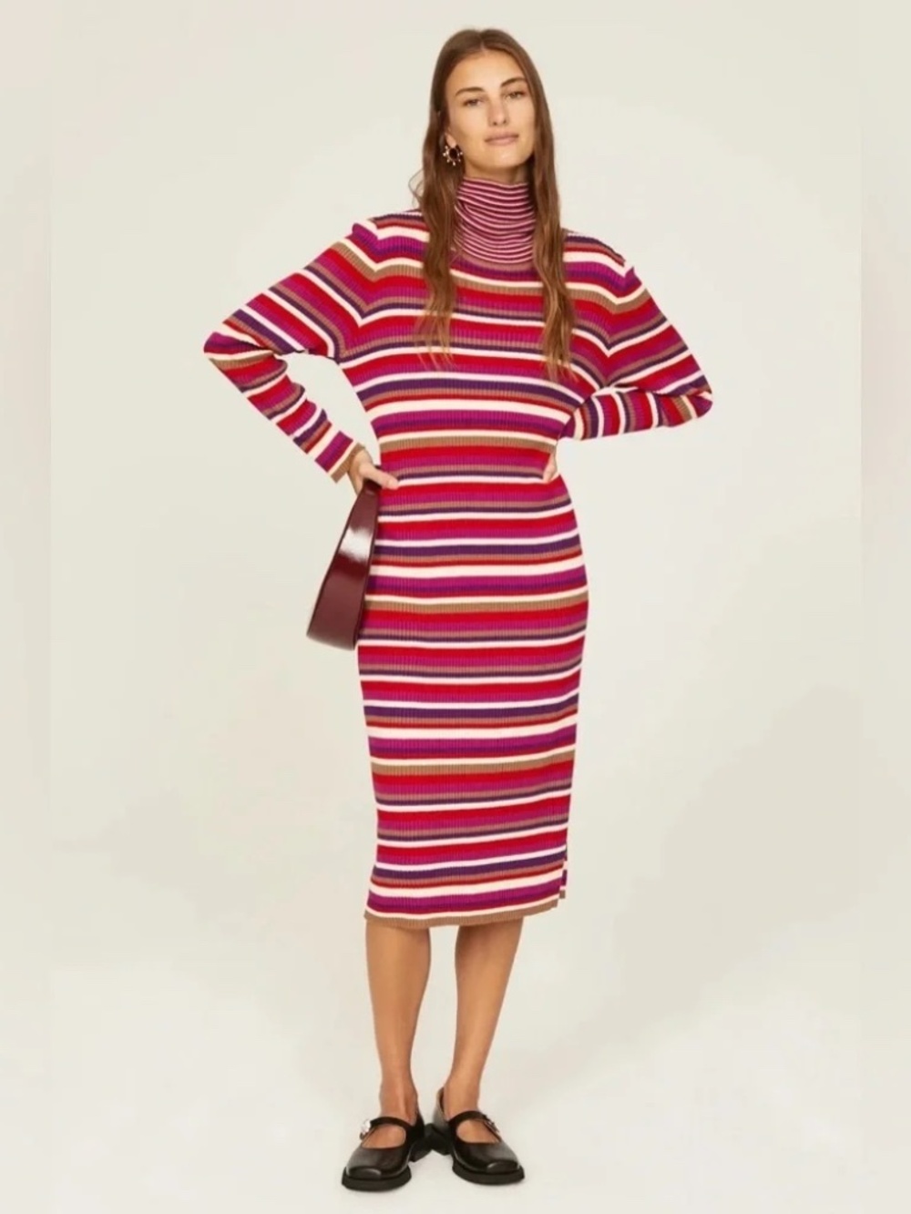 Lisa Says Gah XS/S Hibiscus Stripe Virgine Long Sleeve Ribbed Midi Dress